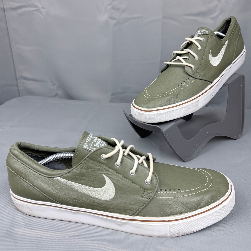 Nike SB Stefan Janoski ID Olive Green Leather Skate Shoes 679105-993 Mens 13